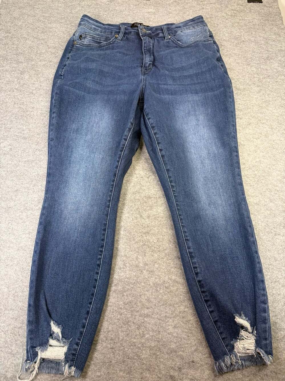 Judy Blue Skinny Jeans Size 14W Blue Distressed Fray Hem